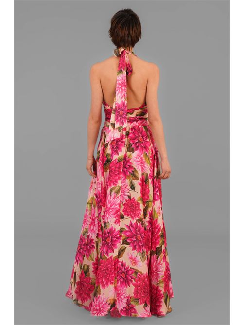Abito in raso fantasia Babylon | S00886FIORE FUXIA